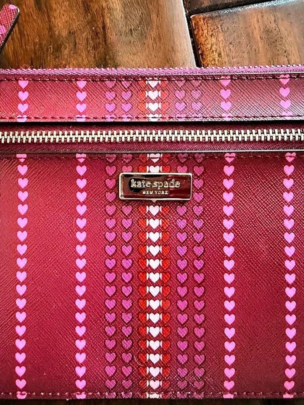 Kate Spade Heart Print Wristlet in Pink